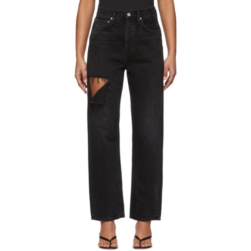 Agolde Jeans | Nwt Agolde 90s Midrise Loose Fit Black Serpent Ripped Jean